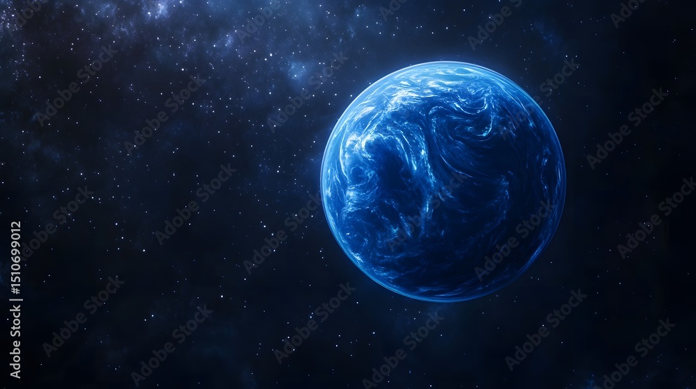 Blue planet in a vast, starlit cosmos. Blue planet in a vast, starlit cosmos.