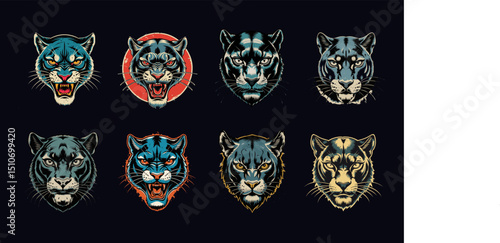 Old School Tattoo of panther, panther head illustration, angry panther