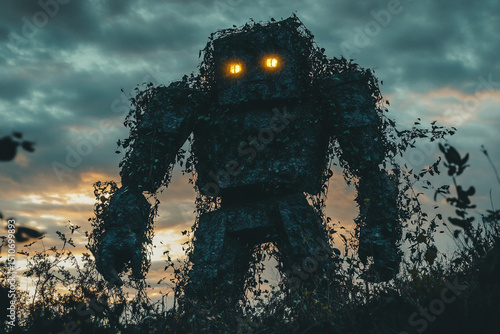 A guardian golem made of stone and vines silhouette