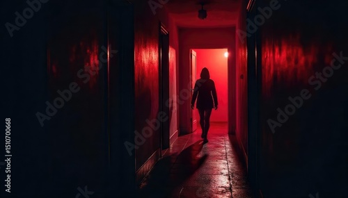 A shadowy figure lurking in a darkened hallway, a chilling scream echoing in the silence The unsettling scene is filled with suspense and terror, perfect for horror themes , figure, intense