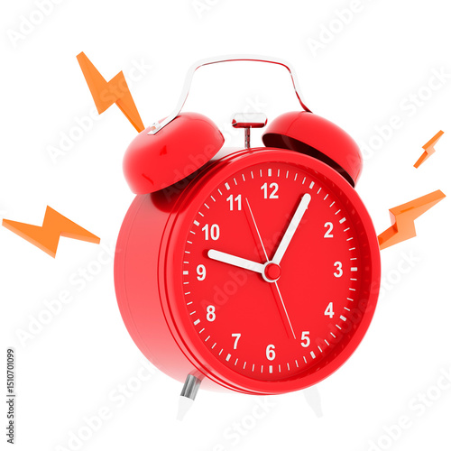 3d render red alarm clock ringing sound with transparent background