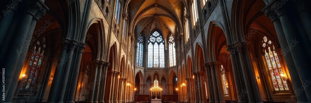 Awe-inspiring Gothic cathedral, intricate stonework, stained glass windows illuminating the nave, soaring arches, religious architecture at its finest , sacred, spire, pillar Awe-inspiring Gothic cathedral, intricate stonework, stained glass windows illuminating the nave, soaring arches, religious architecture at its finest , sacred, spire, pillar