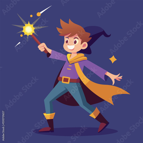 Youth Day character in wizard duel casting magic sparks vector illustration