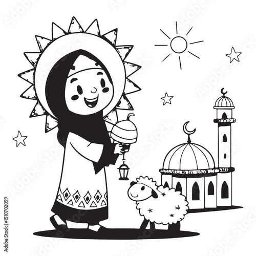 Eid Al Adha text Islamic holiday vector silhouette