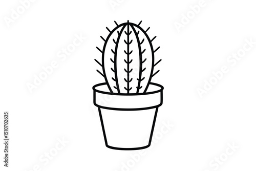 Line art cactus in pot simple minimalist design