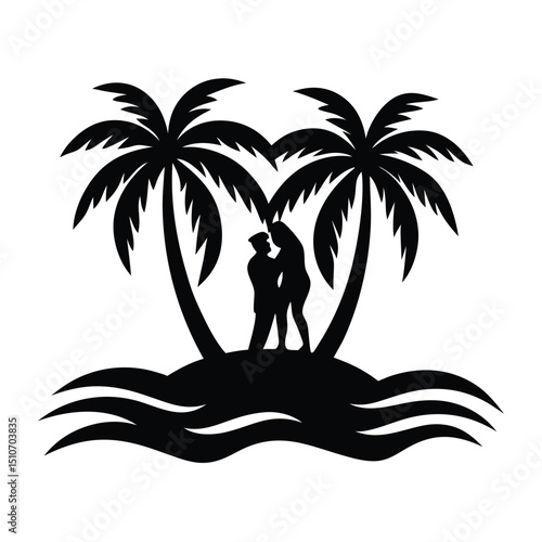 Silhouette of a palm tree, Tropical island, sunset vector