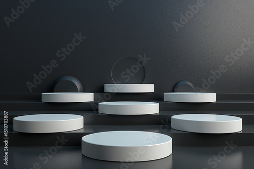 A set of white pedestals with black bases
