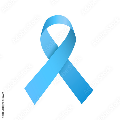 Vector realistic blue satin ribbon - prostate cancer awareness symbol, men's health prevention	