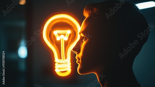 Wallpaper Mural A clean outline of a human profile facing a glowing idea icon Torontodigital.ca