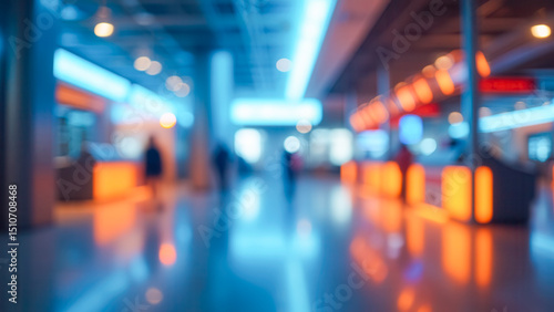 Wallpaper Mural Blurry View of Modern Airport Terminal with Bright Lights and Obliterated Passengers in Motion Torontodigital.ca