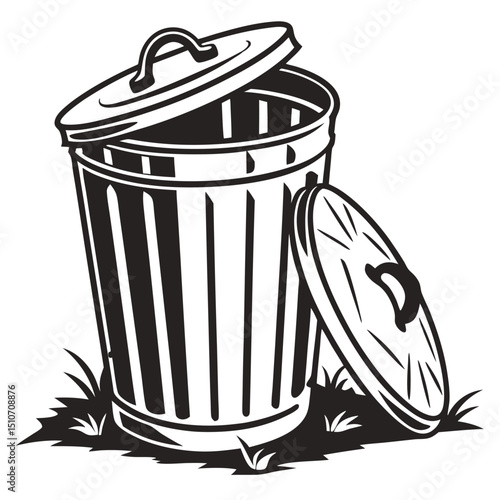 silhouette trash can on white background