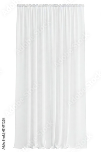 Plain white fabric bathroom shower curtain isolated on a transparent background