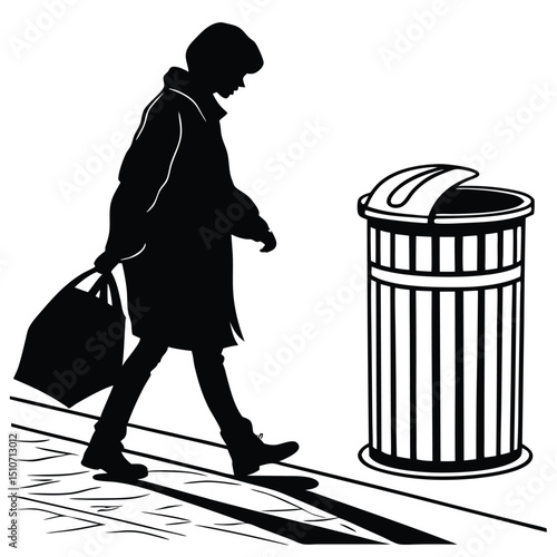 silhouette trash can on white background