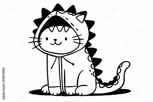 Cute cat wear dino costume kawaii animal illustration