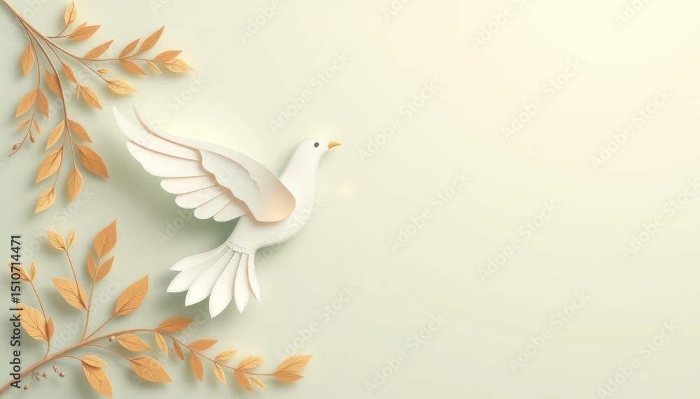 Fototapeta premium A Symbol of Hope: Paper Dove with Golden Branches, Peace and Tranquility
