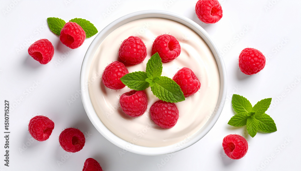 Raspberry Yogurt in Glass on White Background, Healthy Dairy Dessert Perfect for Adobe Stock Raspberry Yogurt in Glass on White Background, Healthy Dairy Dessert Perfect for Adobe Stock