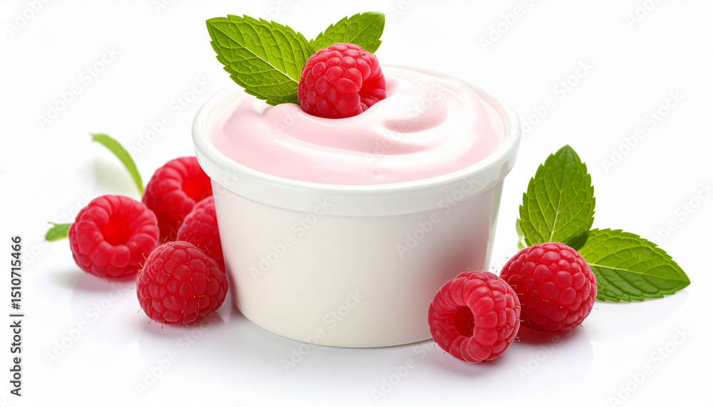 Raspberry Yogurt in Glass on White Background, Healthy Dairy Dessert Perfect for Adobe Stock Raspberry Yogurt in Glass on White Background, Healthy Dairy Dessert Perfect for Adobe Stock