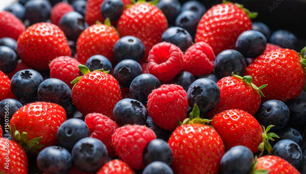 Fresh Raspberry, Blueberry, and Strawberry Isolated on White Background, Healthy Mixed Berries Fresh Raspberry, Blueberry, and Strawberry Isolated on White Background, Healthy Mixed Berries