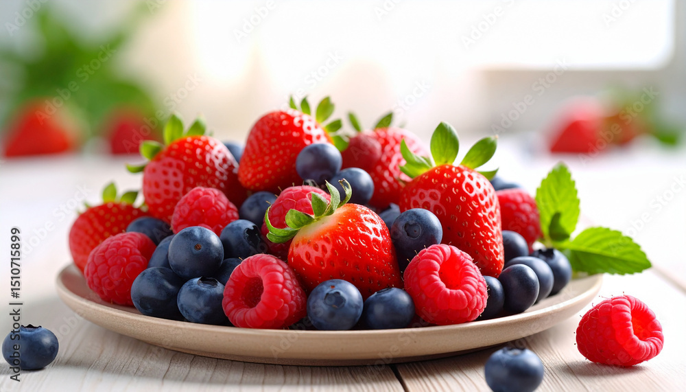 Fresh Raspberry, Blueberry, and Strawberry Isolated on White Background, Healthy Mixed Berries Fresh Raspberry, Blueberry, and Strawberry Isolated on White Background, Healthy Mixed Berries