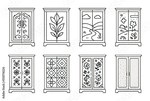Closet door silhouette icon set. wardrobe and cabinetry design symbols