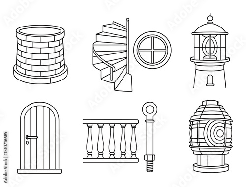 Lighthouse linear icon set. nautical and maritime symbol collection