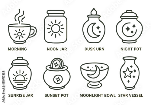 Daily luck symbols icon set in linear style. good fortune and mystical signs