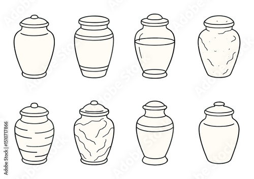 Urn linear icon set. vase and jar outline symbols for design projects