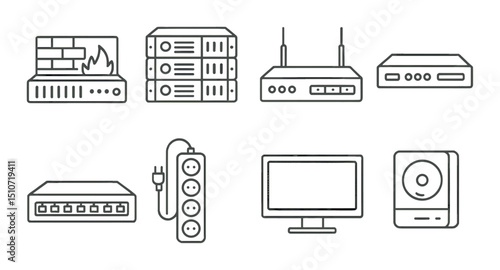 Enterprise it equipment icon set. simple linear style for network and tech design