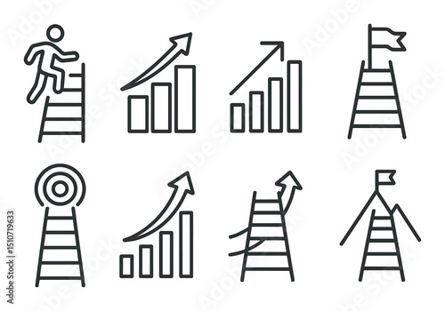 Ladders of success linear icon set. career growth and achievement symbols