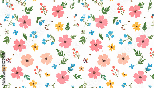 Seamless Summer Floral Pattern with Bright Blossoms – Perfect for Adobe Stock Contributor

