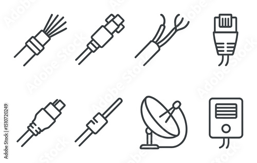 Communication icons set in linear style. wired connection and network symbols