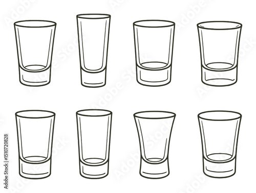 Drinkware linear icon set. shot glasses and barware symbols for beverages