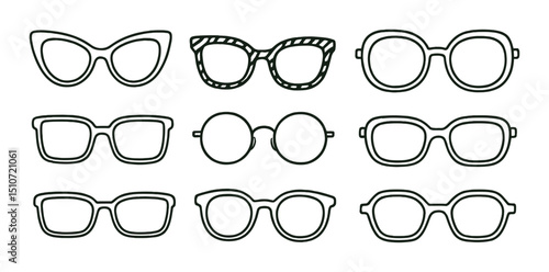 Fashion eyewear linear icon set. stylish glasses and trendy spectacle visuals