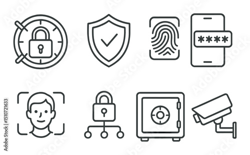 Banking security silhouette icon set. cyber protection and safety symbols
