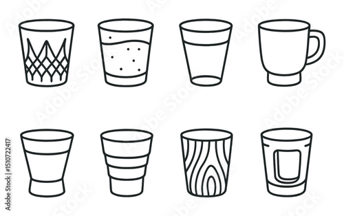 Shot glass silhouette icon set. barware and drinkware collection symbols
