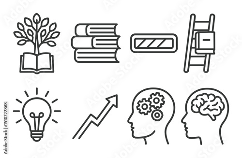 Education and learning icon set in linear style. knowledge and growth symbols