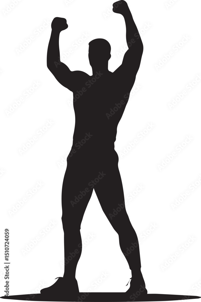 Silhouette of a young man Winning happy feeling Silhouette of a young man Winning happy feeling