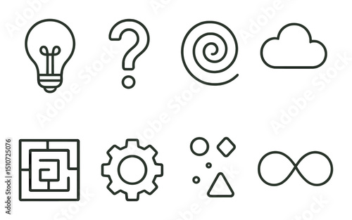 Abstract symbol icon set: linear style art, design and creativity symbols