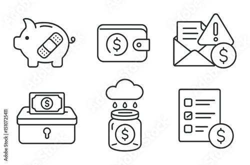 Emergency savings icon set in linear style. finance and budgeting symbols