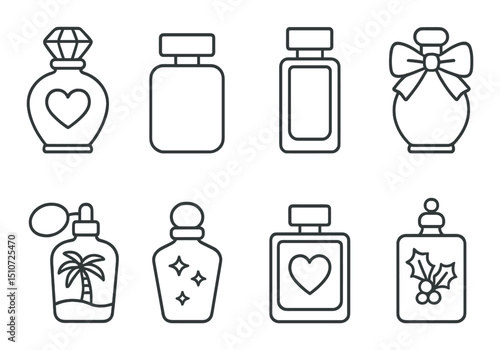 Perfume and fragrance linear icon set. scent and aroma collection symbols