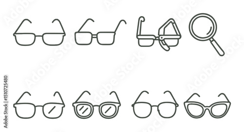 Reading glasses icon set. stylish silhouette eyewear symbols for vision and fashion