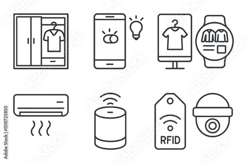 Smart closet linear icon set. wardrobe management and organization symbols
