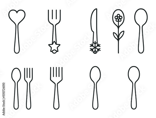 Kitchen cutlery flat icon set. dining and culinary utensils symbols
