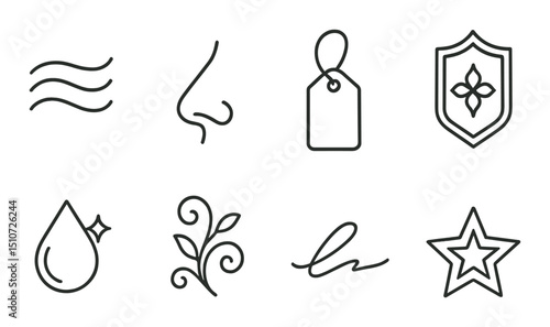 Perfume and fragrance icon set in linear style. aromas and scent symbols