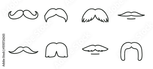 Classic mustache icon set in linear style. beard shapes and grooming symbols