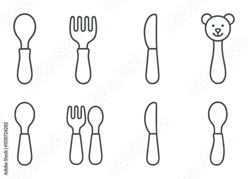 Children's cutlery silhouette icon set. utensils and kid-friendly dining symbols