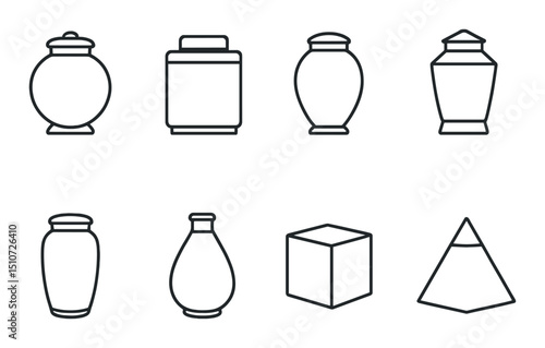 Urn and vase silhouette icon set. cremation and memorial symbols for remembrance