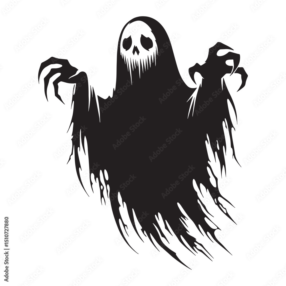 Fototapeta premium Crisp ghost silhouette with bold vector outlines – ghost silhouette – ghost vector illustration – silhouette of ghost