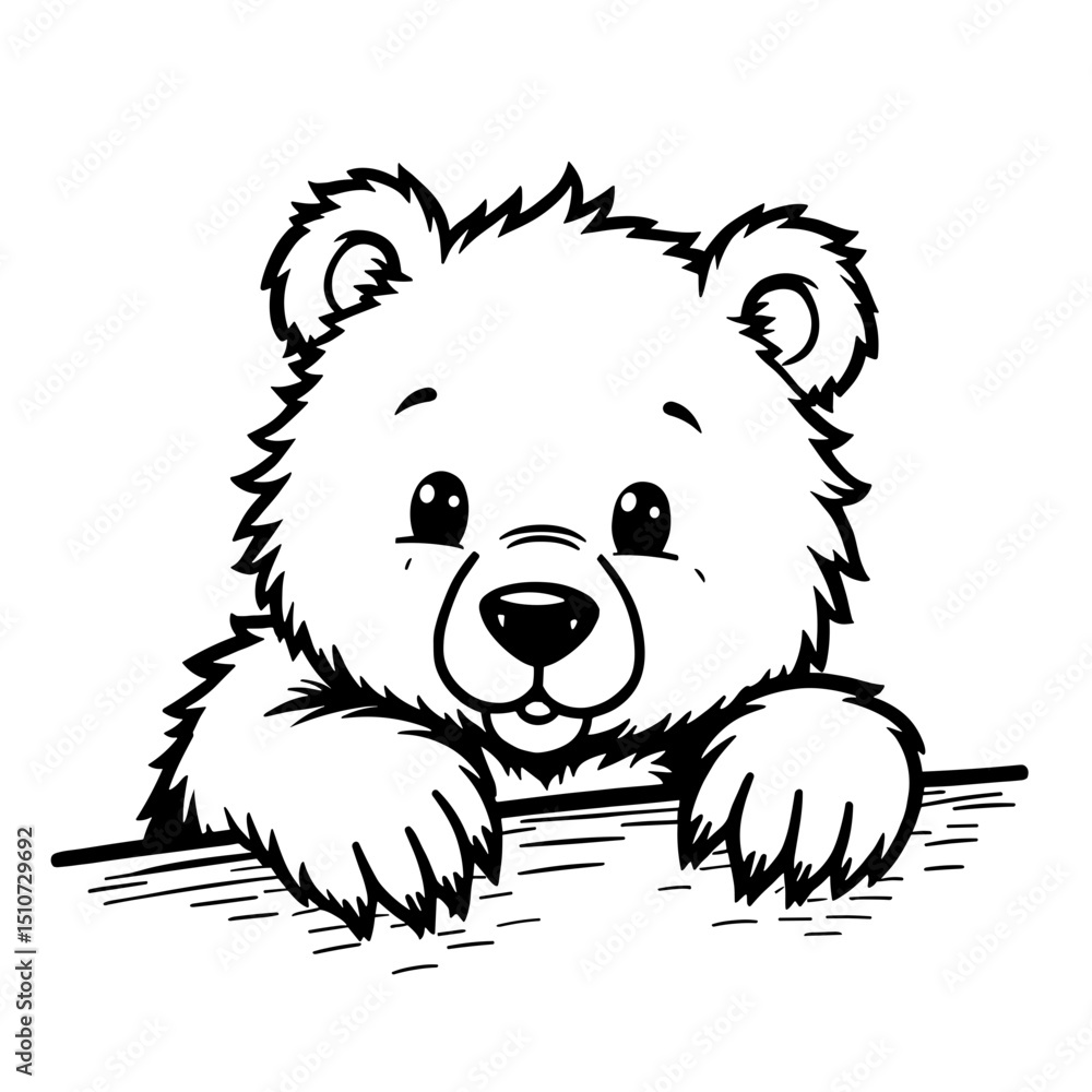 Obraz premium A sweet, minimalist illustration of a charming, adorable baby bear character. It's a simple line art design, perfect for projects needing a friendly touch.