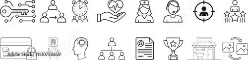 Collection of various business and service line icons .